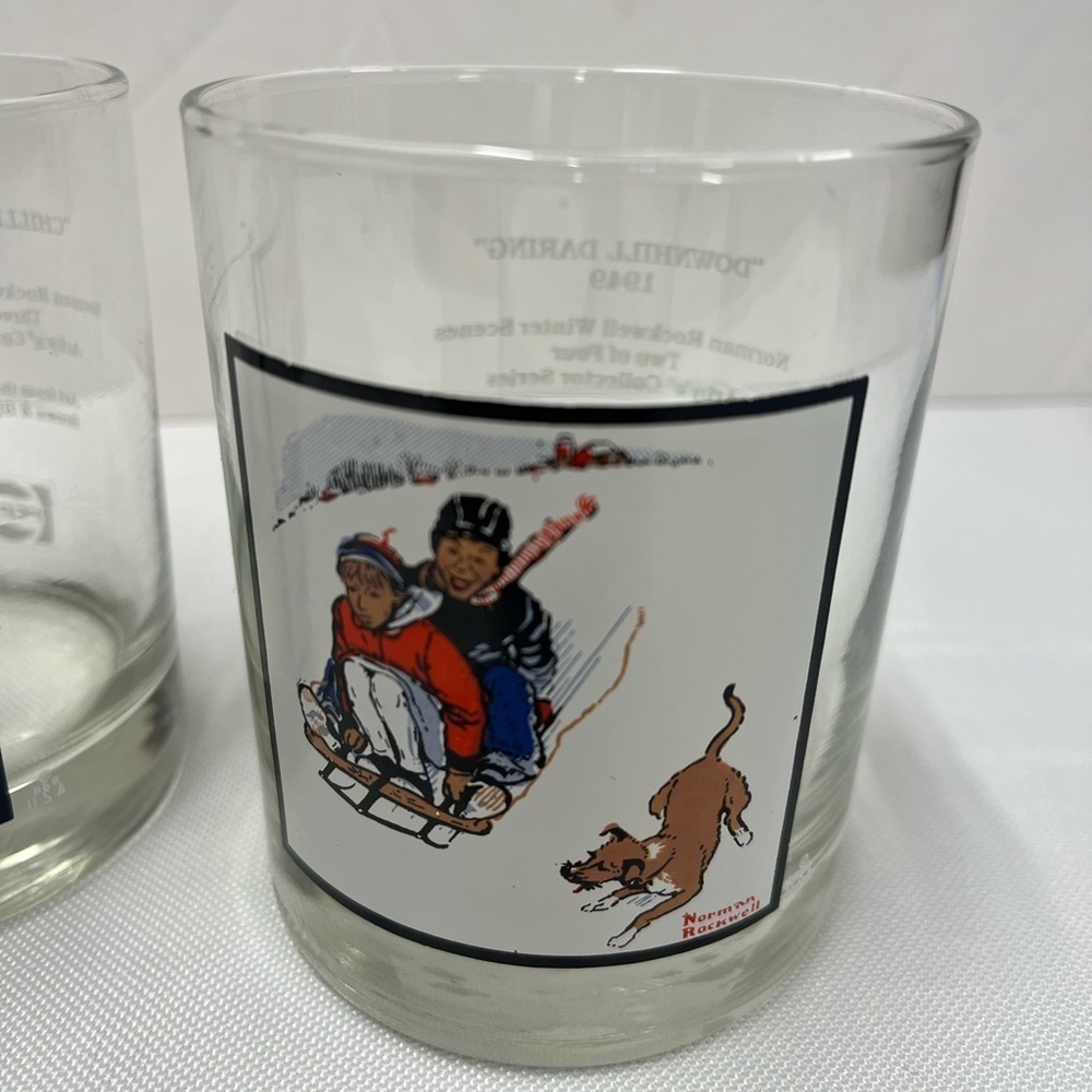 4 Vintage Arby's Norman Rockwell Pepsi Collector Glass Winter Scenes Drinkware